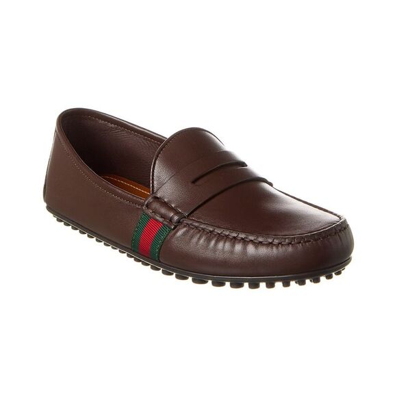 Gucci Web Leather Driver, Brown - Picture 1 of 5